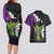 Hawaiian Halloween Couples Matching Long Sleeve Bodycon Dress and Hawaiian Shirt Horror Shaka Hand with Plumeria and Polynesian Tattoo Midnight Color