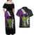 Hawaiian Halloween Couples Matching Off Shoulder Maxi Dress and Hawaiian Shirt Horror Shaka Hand with Plumeria and Polynesian Tattoo Midnight Color