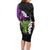 Hawaiian Halloween Family Matching Long Sleeve Bodycon Dress and Hawaiian Shirt Horror Shaka Hand with Plumeria and Polynesian Tattoo Midnight Color