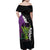 Hawaiian Halloween Family Matching Off Shoulder Maxi Dress and Hawaiian Shirt Horror Shaka Hand with Plumeria and Polynesian Tattoo Midnight Color