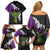 Hawaiian Halloween Family Matching Off Shoulder Short Dress and Hawaiian Shirt Horror Shaka Hand with Plumeria and Polynesian Tattoo Midnight Color