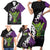 Hawaiian Halloween Family Matching Short Sleeve Bodycon Dress and Hawaiian Shirt Horror Shaka Hand with Plumeria and Polynesian Tattoo Midnight Color