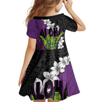 Hawaiian Halloween Family Matching Tank Maxi Dress and Hawaiian Shirt Horror Shaka Hand with Plumeria and Polynesian Tattoo Midnight Color