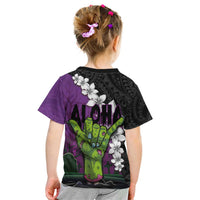 Hawaiian Halloween Kid T Shirt Horror Shaka Hand with Plumeria and Polynesian Tattoo Midnight Color