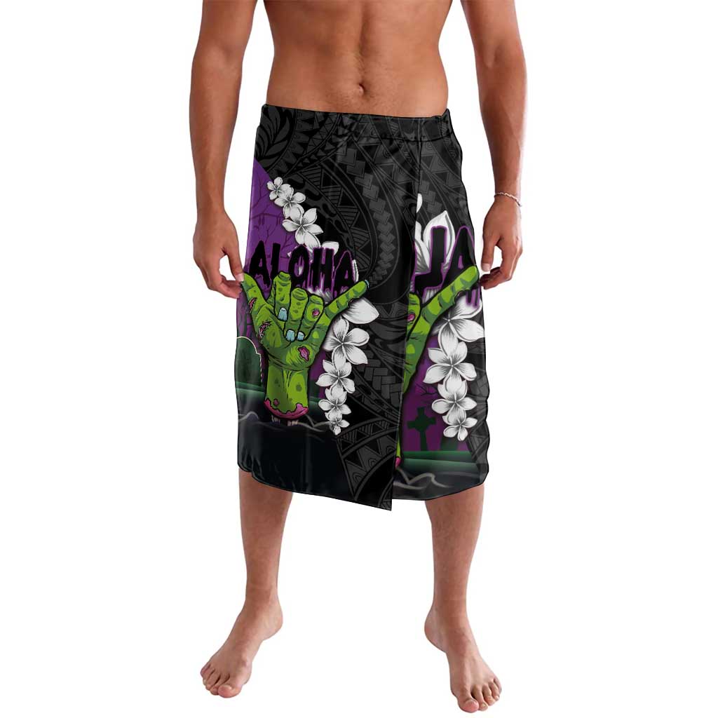 Hawaiian Halloween Lavalava Horror Shaka Hand with Plumeria and Polynesian Tattoo Midnight Color LT03 Purple - Polynesian Pride