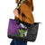 Hawaiian Halloween Leather Tote Bag Horror Shaka Hand with Plumeria and Polynesian Tattoo Midnight Color