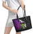 Hawaiian Halloween Leather Tote Bag Horror Shaka Hand with Plumeria and Polynesian Tattoo Midnight Color