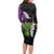 Hawaiian Halloween Long Sleeve Bodycon Dress Horror Shaka Hand with Plumeria and Polynesian Tattoo Midnight Color