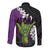 Hawaiian Halloween Long Sleeve Button Shirt Horror Shaka Hand with Plumeria and Polynesian Tattoo Midnight Color