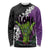 Hawaiian Halloween Long Sleeve Shirt Horror Shaka Hand with Plumeria and Polynesian Tattoo Midnight Color