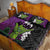 Hawaiian Halloween Quilt Bed Set Horror Shaka Hand with Plumeria and Polynesian Tattoo Midnight Color