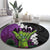 Hawaiian Halloween Round Carpet Horror Shaka Hand with Plumeria and Polynesian Tattoo Midnight Color