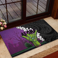 Hawaiian Halloween Rubber Doormat Horror Shaka Hand with Plumeria and Polynesian Tattoo Midnight Color LT03 - Polynesian Pride