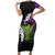 Hawaiian Halloween Short Sleeve Bodycon Dress Horror Shaka Hand with Plumeria and Polynesian Tattoo Midnight Color