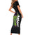 Hawaiian Halloween Short Sleeve Bodycon Dress Horror Shaka Hand with Plumeria and Polynesian Tattoo Midnight Color