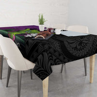 Hawaiian Halloween Tablecloth Horror Shaka Hand with Plumeria and Polynesian Tattoo Midnight Color LT03 - Polynesian Pride