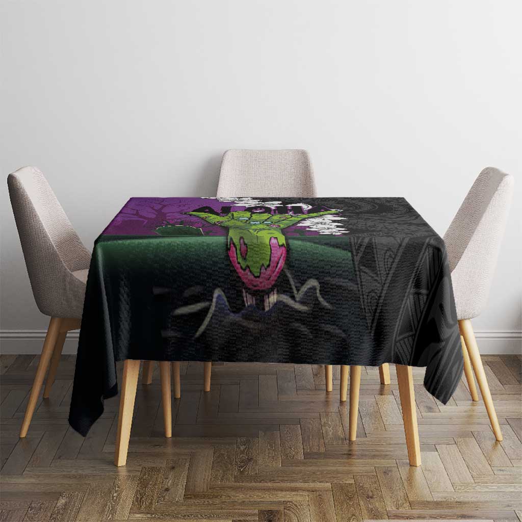 Hawaiian Halloween Tablecloth Horror Shaka Hand with Plumeria and Polynesian Tattoo Midnight Color LT03 - Polynesian Pride