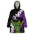 Hawaiian Halloween Wearable Blanket Hoodie Horror Shaka Hand with Plumeria and Polynesian Tattoo Midnight Color