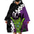 Hawaiian Halloween Wearable Blanket Hoodie Horror Shaka Hand with Plumeria and Polynesian Tattoo Midnight Color