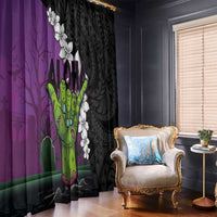 Hawaiian Halloween Window Curtain Horror Shaka Hand with Plumeria and Polynesian Tattoo Midnight Color LT03 - Polynesian Pride