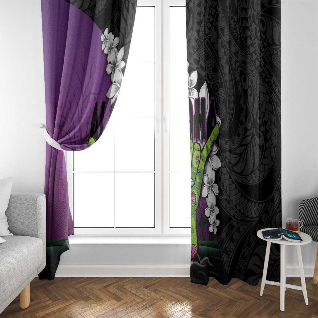 Hawaiian Halloween Window Curtain Horror Shaka Hand with Plumeria and Polynesian Tattoo Midnight Color LT03 - Polynesian Pride