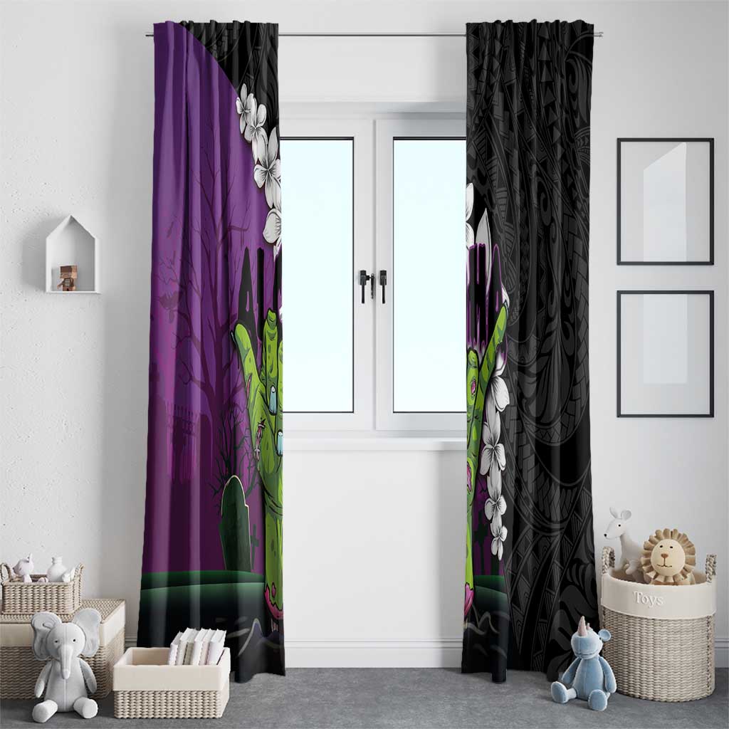 Hawaiian Halloween Window Curtain Horror Shaka Hand with Plumeria and Polynesian Tattoo Midnight Color LT03 - Polynesian Pride