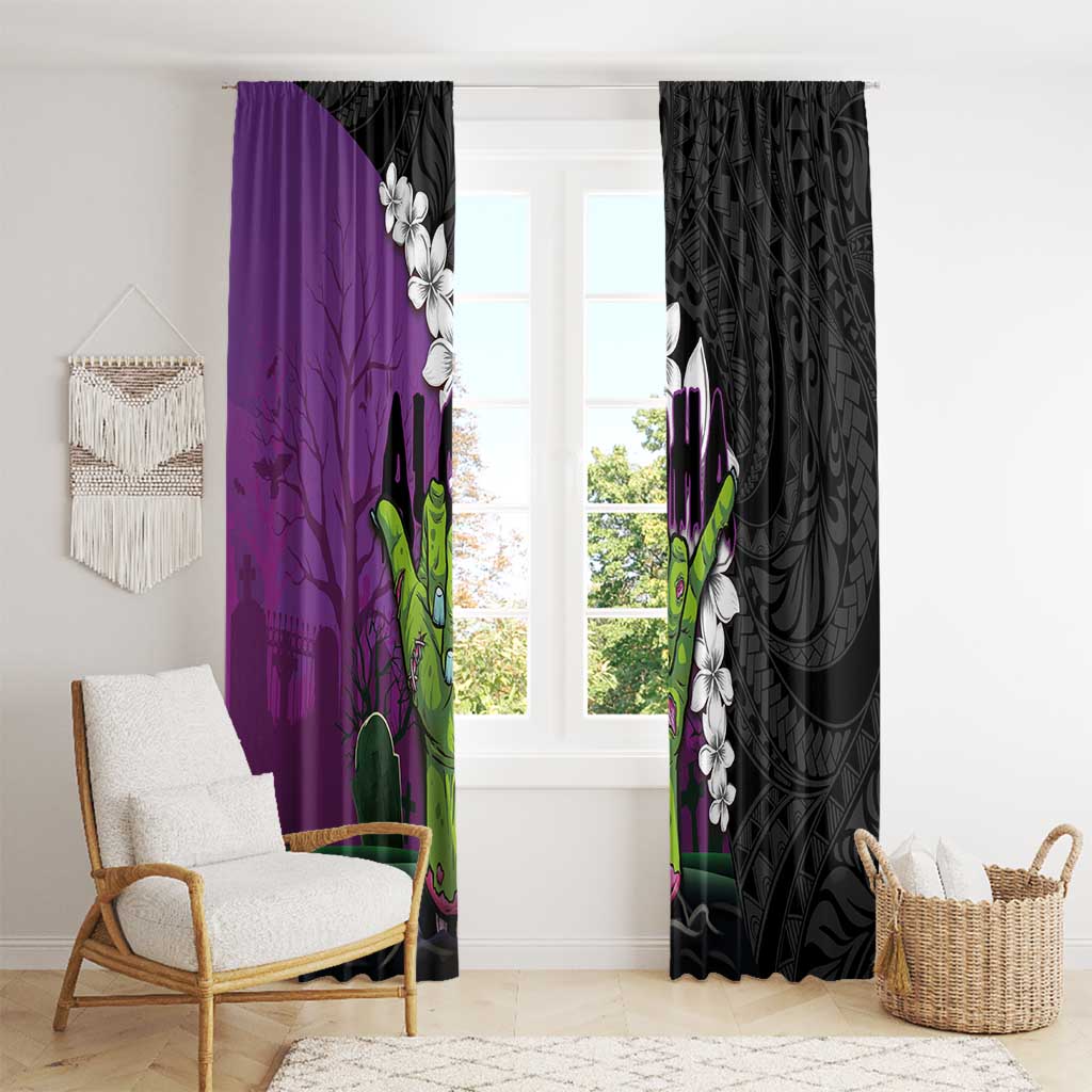 Hawaiian Halloween Window Curtain Horror Shaka Hand with Plumeria and Polynesian Tattoo Midnight Color LT03 - Polynesian Pride