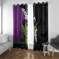 Hawaiian Halloween Window Curtain Horror Shaka Hand with Plumeria and Polynesian Tattoo Midnight Color LT03 With Grommets Purple - Polynesian Pride