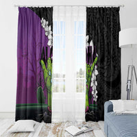 Hawaiian Halloween Window Curtain Horror Shaka Hand with Plumeria and Polynesian Tattoo Midnight Color LT03 - Polynesian Pride