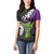 Hawaiian Halloween Women Polo Shirt Horror Shaka Hand with Plumeria and Polynesian Tattoo Midnight Color