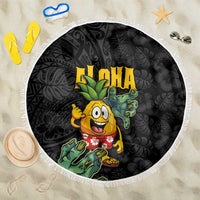 Hawaiian Halloween Beach Blanket Aloha Pinapple with Mysterious Hands and Polynesian Tribal Tattoo LT03 One Size 150cm Black - Polynesian Pride