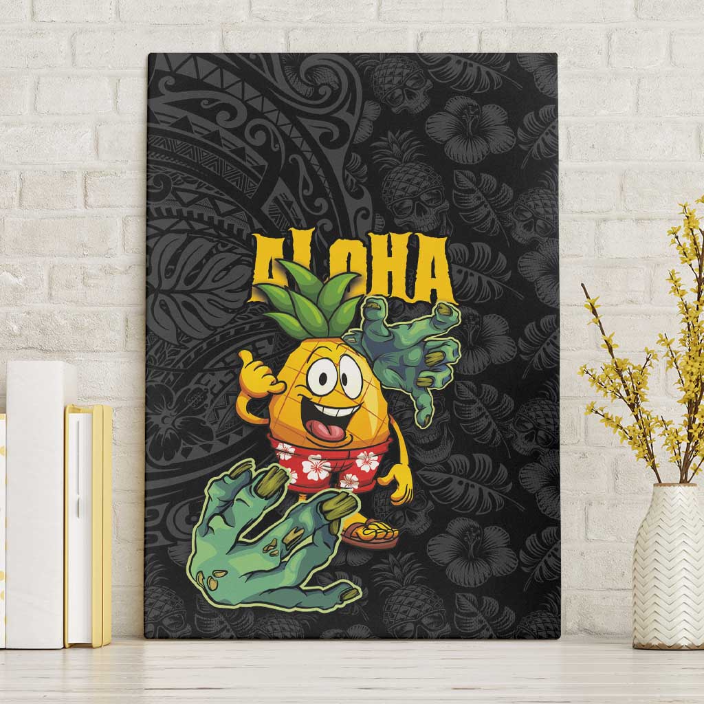 Hawaiian Halloween Canvas Wall Art Aloha Pinapple with Mysterious Hands and Polynesian Tribal Tattoo LT03 Without Frame Black - Polynesian Pride
