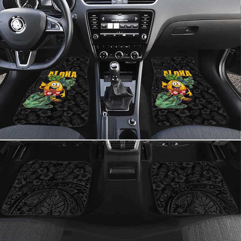 Hawaiian Halloween Car Mats Aloha Pinapple with Mysterious Hands and Polynesian Tribal Tattoo