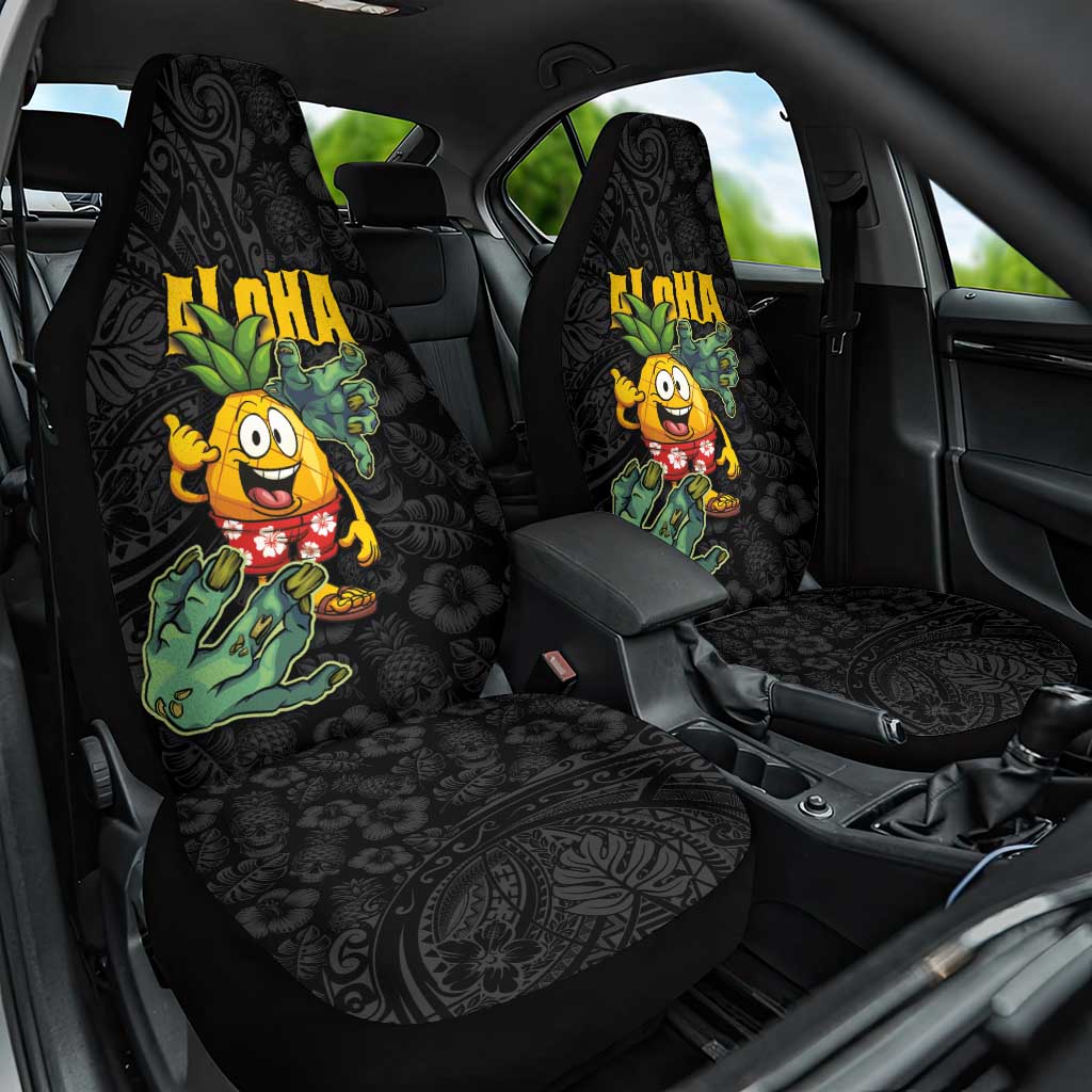 Hawaiian Halloween Car Seat Cover Aloha Pinapple with Mysterious Hands and Polynesian Tribal Tattoo