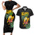 Hawaiian Halloween Couples Matching Short Sleeve Bodycon Dress and Hawaiian Shirt Aloha Pinapple with Mysterious Hands and Polynesian Tribal Tattoo