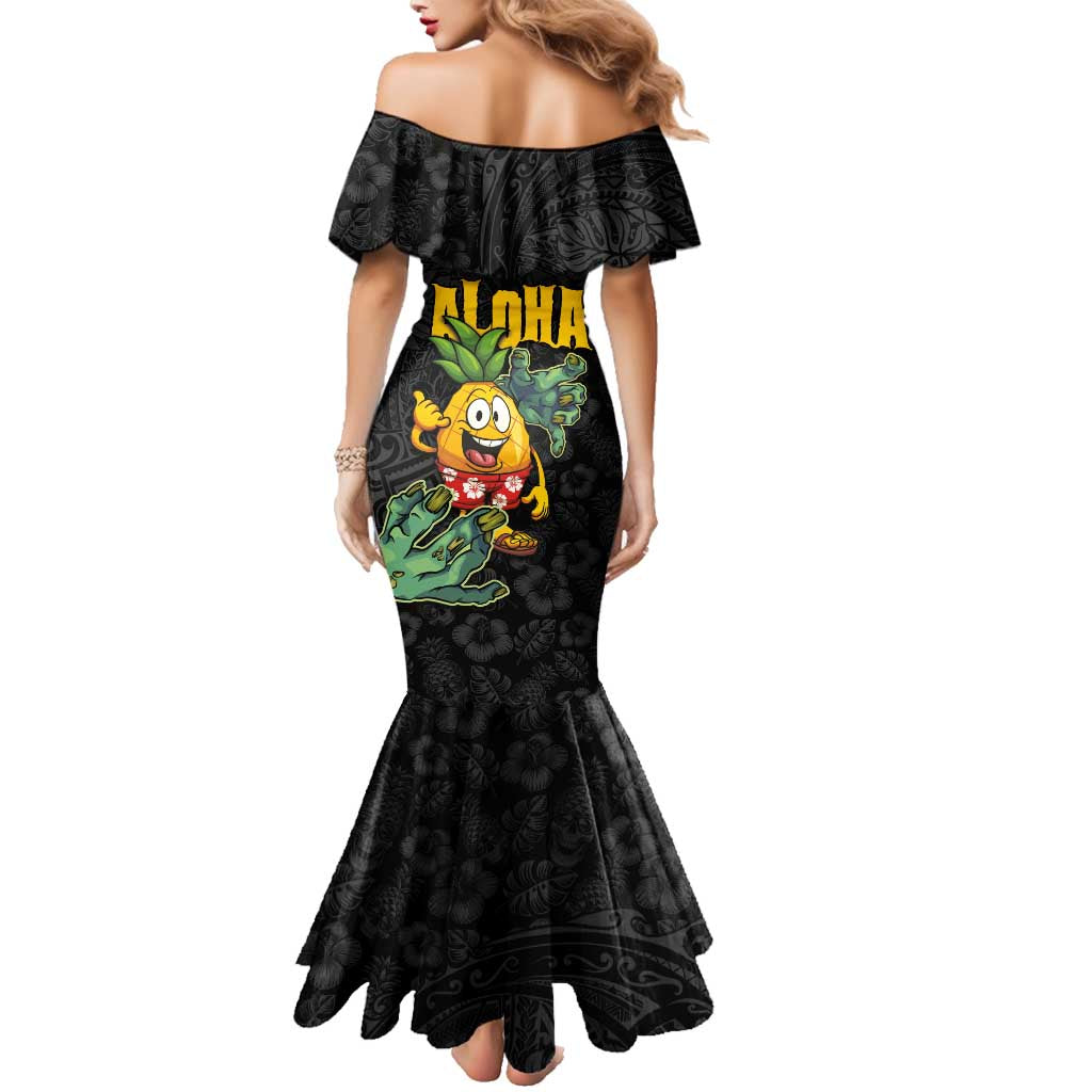 Hawaiian Halloween Family Matching Mermaid Dress and Hawaiian Shirt Aloha Pinapple with Mysterious Hands and Polynesian Tribal Tattoo