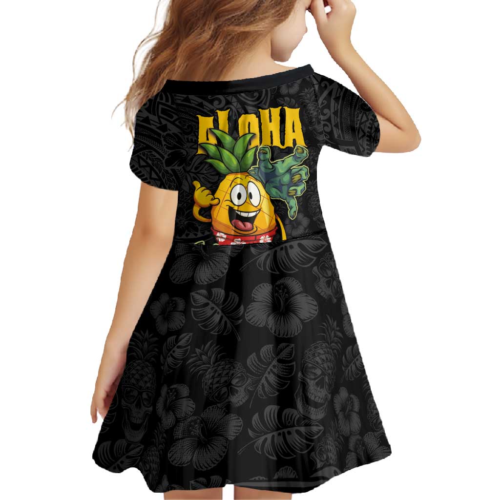 Hawaiian Halloween Family Matching Off Shoulder Maxi Dress and Hawaiian Shirt Aloha Pinapple with Mysterious Hands and Polynesian Tribal Tattoo