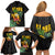 Hawaiian Halloween Family Matching Off Shoulder Short Dress and Hawaiian Shirt Aloha Pinapple with Mysterious Hands and Polynesian Tribal Tattoo