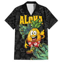 Hawaiian Halloween Family Matching Off Shoulder Short Dress and Hawaiian Shirt Aloha Pinapple with Mysterious Hands and Polynesian Tribal Tattoo