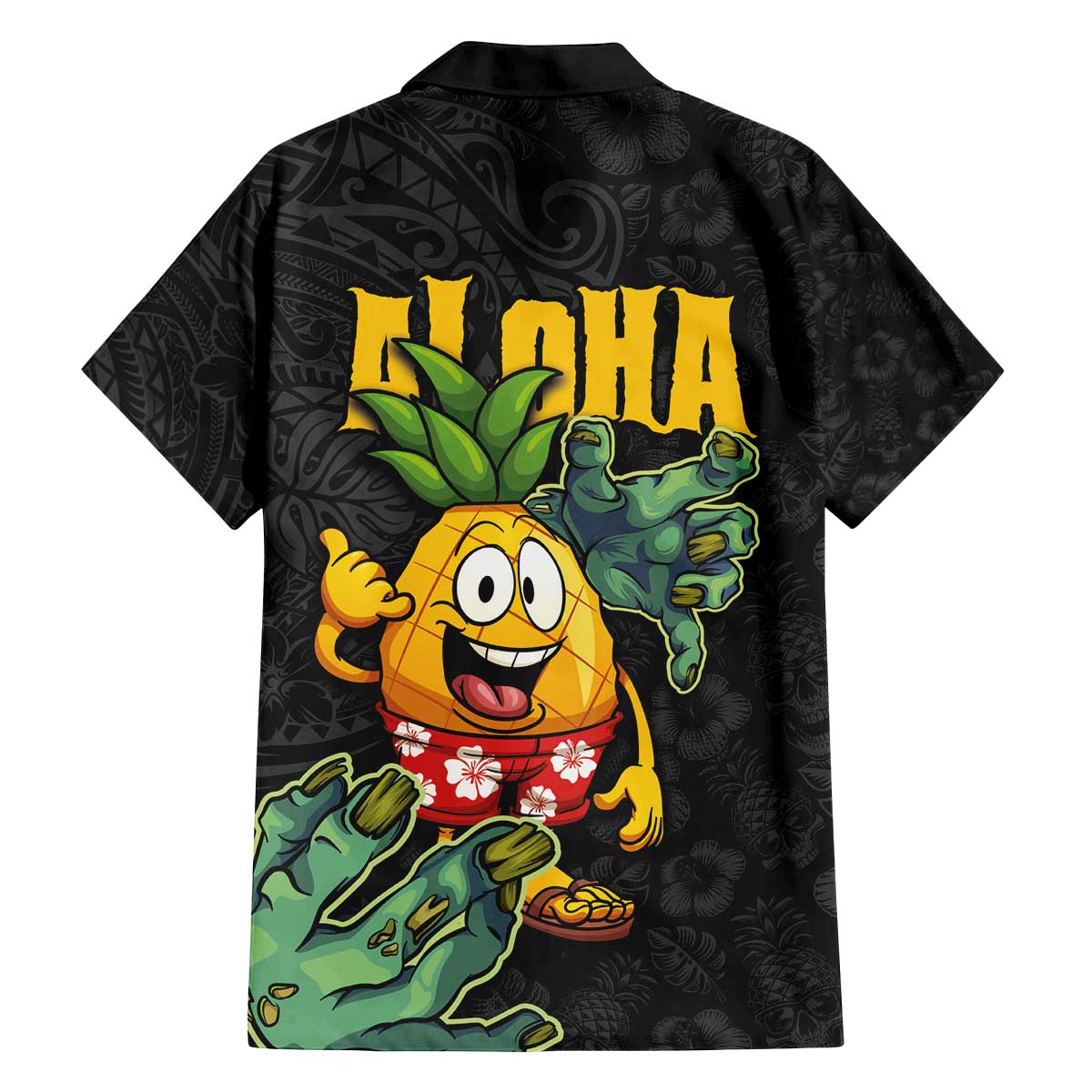 Hawaiian Halloween Family Matching Puletasi and Hawaiian Shirt Aloha Pinapple with Mysterious Hands and Polynesian Tribal Tattoo LT03 - Polynesian Pride