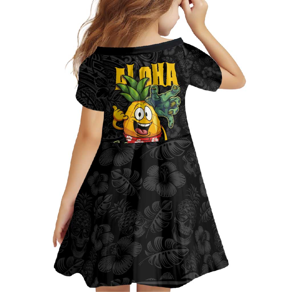 Hawaiian Halloween Family Matching Short Sleeve Bodycon Dress and Hawaiian Shirt Aloha Pinapple with Mysterious Hands and Polynesian Tribal Tattoo