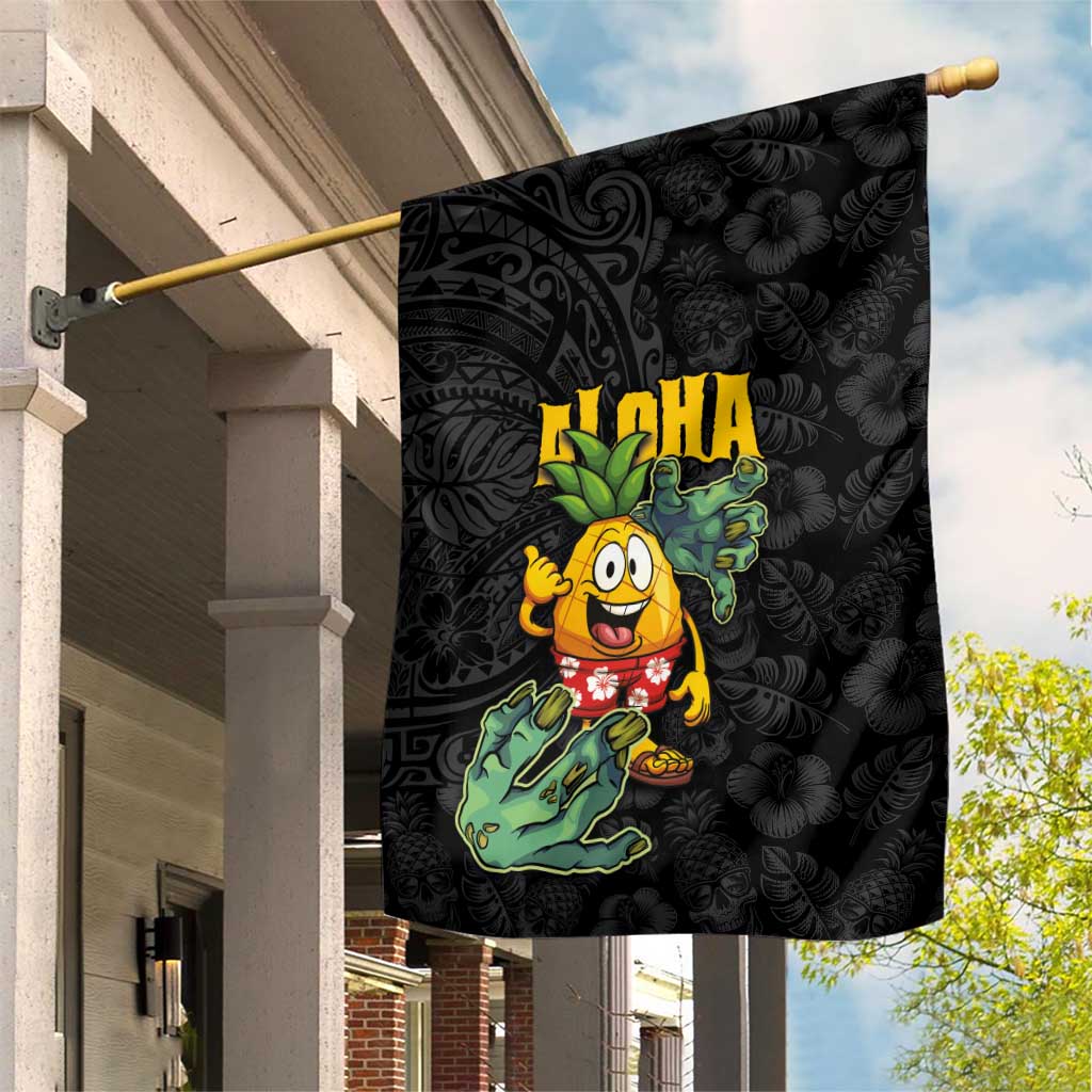 Hawaiian Halloween Garden Flag Aloha Pinapple with Mysterious Hands and Polynesian Tribal Tattoo LT03 House Flag Black - Polynesian Pride
