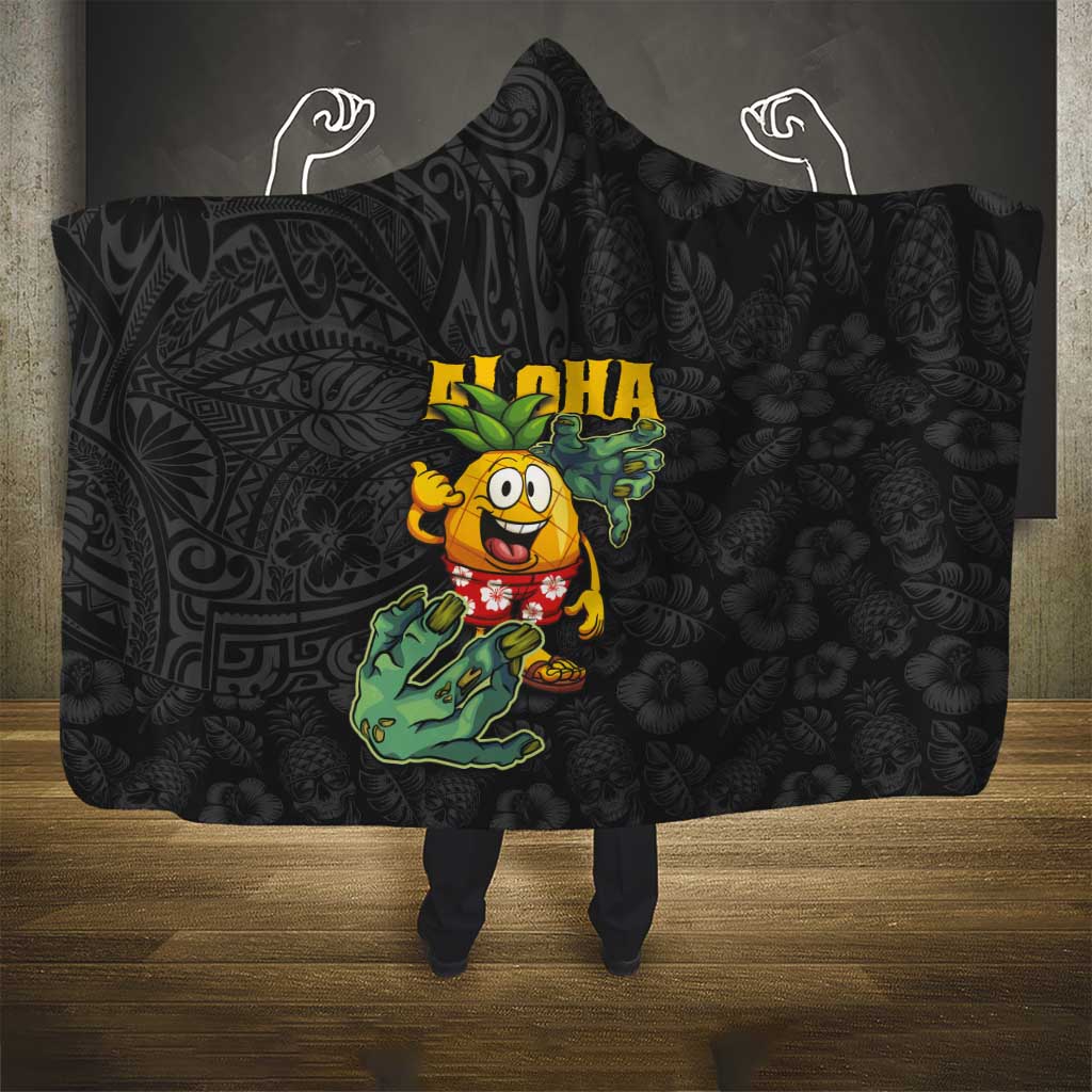 Hawaiian Halloween Hooded Blanket Aloha Pinapple with Mysterious Hands and Polynesian Tribal Tattoo LT03 - Polynesian Pride