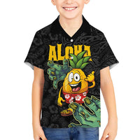 Hawaiian Halloween Kid Hawaiian Shirt Aloha Pinapple with Mysterious Hands and Polynesian Tribal Tattoo