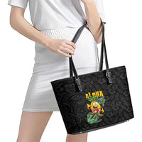 Hawaiian Halloween Leather Tote Bag Aloha Pinapple with Mysterious Hands and Polynesian Tribal Tattoo LT03 - Polynesian Pride