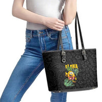Hawaiian Halloween Leather Tote Bag Aloha Pinapple with Mysterious Hands and Polynesian Tribal Tattoo LT03 - Polynesian Pride