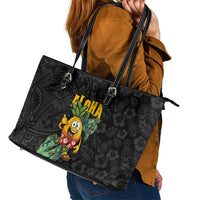 Hawaiian Halloween Leather Tote Bag Aloha Pinapple with Mysterious Hands and Polynesian Tribal Tattoo LT03 - Polynesian Pride