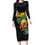 Hawaiian Halloween Long Sleeve Bodycon Dress Aloha Pinapple with Mysterious Hands and Polynesian Tribal Tattoo