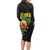 Hawaiian Halloween Long Sleeve Bodycon Dress Aloha Pinapple with Mysterious Hands and Polynesian Tribal Tattoo