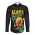 Hawaiian Halloween Long Sleeve Button Shirt Aloha Pinapple with Mysterious Hands and Polynesian Tribal Tattoo